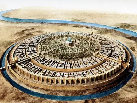 Reconstitution de la ville ronde de Bagdad au Xe siècle. Illustration : Jean Soutif/Science Photo Library